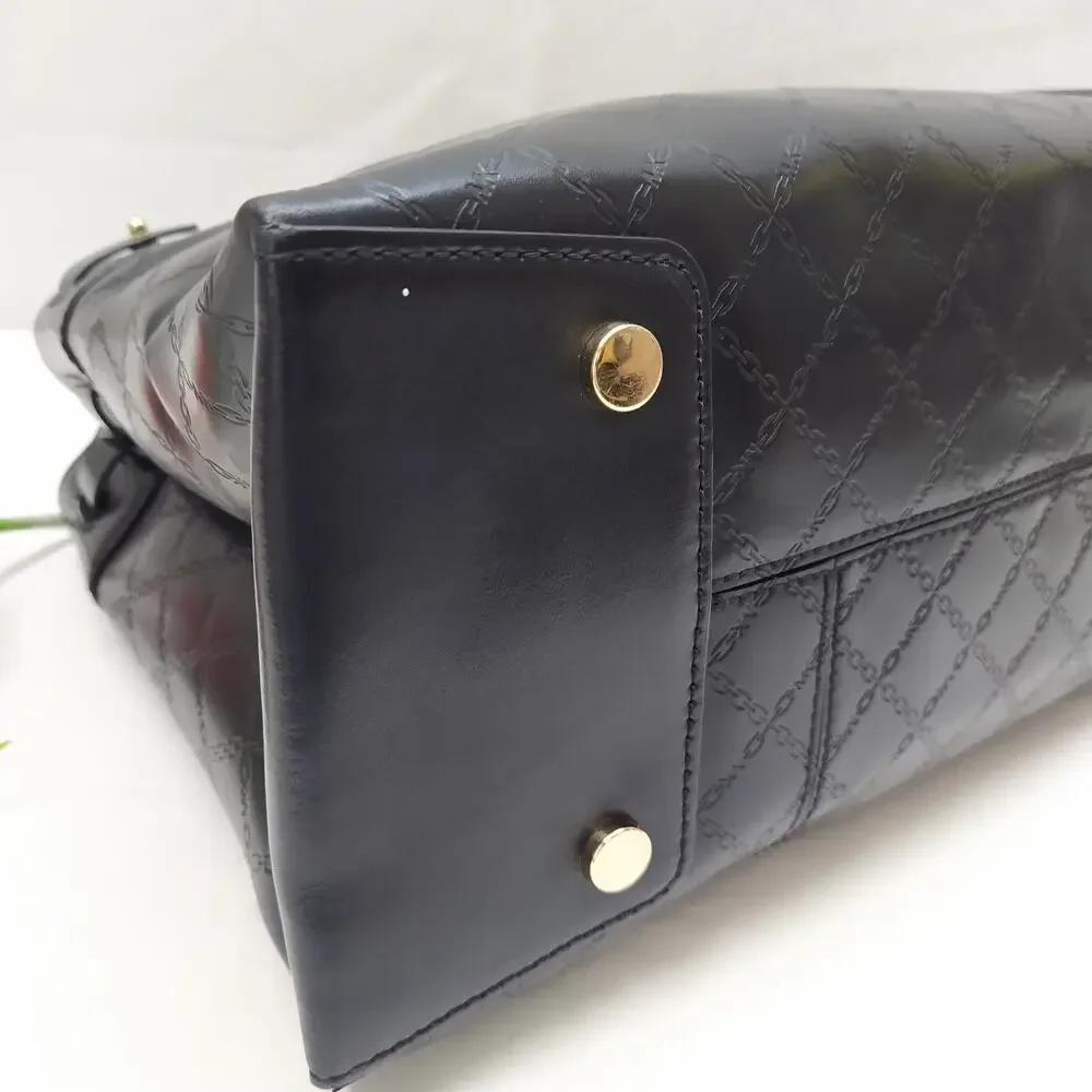 Michael Kors Gramercy Black Leather Lock Double Satchel Shoulder Bag - $358